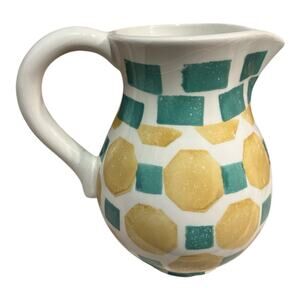 VTG Ethan Allen Yellow& Green Glazed Pitcher Made In Italy Mid-Century Modern